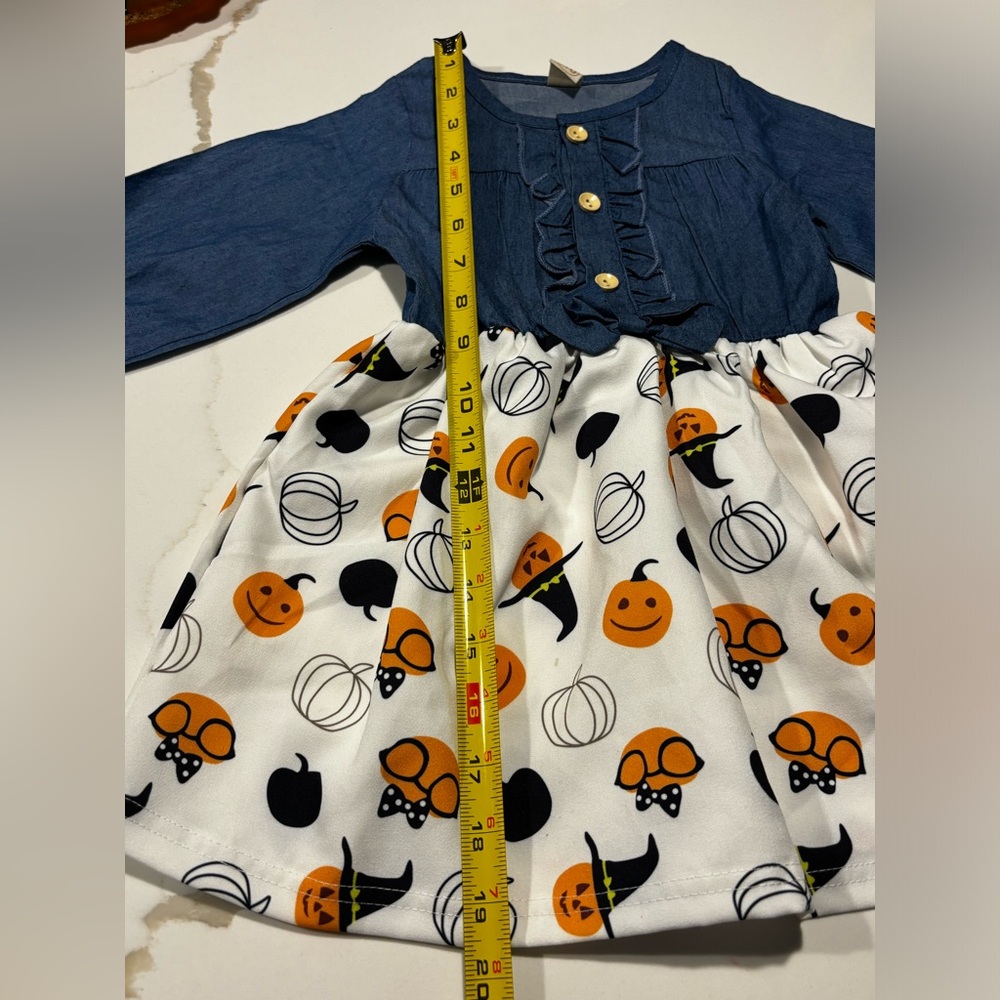 Halloween Denim Pumpkin Dress Girls Size 110 or 4 - Picture 5 of 7